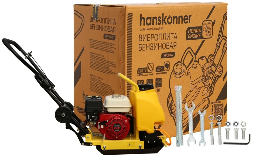 Виброплита Hanskonner HPC90W 4.8 лс, 535x43 см, 5500 виб/мин, Honda GX160 (коврик, колеса) фото 6