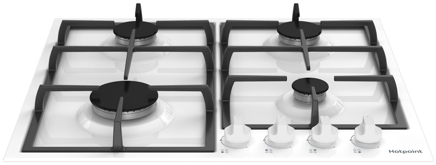 Газовая варочная панель Hotpoint HGMT 642 WH 58 см, 4 конфорки электроподжиг газконтроль, белый фото 1