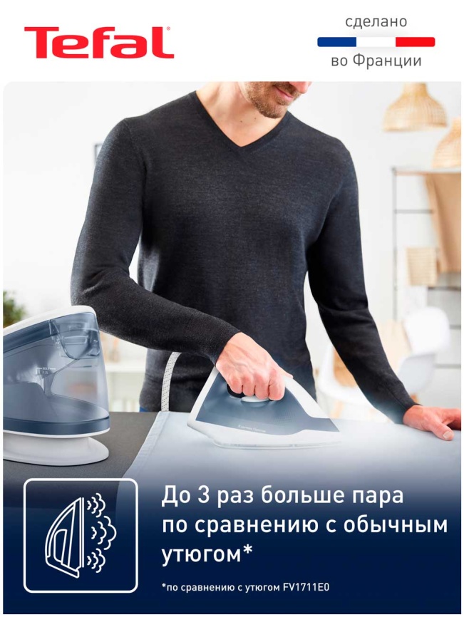 Парогенератор Tefal Express Optimal SV4110E0, мощность 2200 Вт, синий/ белый фото 5