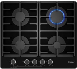 Газовая варочная панель Haier HHX-G64CNMB 58 см, 4 конфорки электроподжиг газконтроль, черный