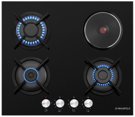 Комбинированная варочная панель Maunfeld EEHG.64.13 CB.KG 59 см, 4 конфорки электроподжиг газконтроль, черный