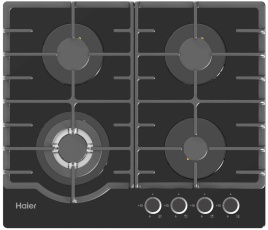 Газовая варочная панель Haier HHX-G64RFB 58 см, 4 конфорки электроподжиг газконтроль, черный
