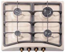Газовая варочная панель De luxe 5840.00 гмв - 050ЧР 58 см, 4 конфорки электроподжиг газконтроль, бежевый