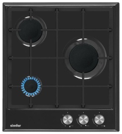 Газовая варочная панель Simfer H45V30B416 44 см, 3 конфорки электроподжиг, черный