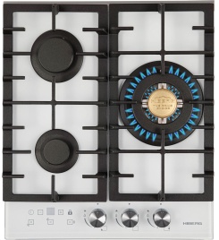 Газовая варочная панель Hiberg VM 4535 W 45 см, 3 конфорки электроподжиг газконтроль, белый