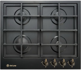 Газовая варочная панель De luxe TG4 750231 F - 079 60 см, 4 конфорки электроподжиг газконтроль, черный матовый