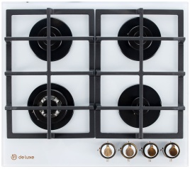 Газовая варочная панель De luxe GG4 750229F-TC-153 58 см, 4 конфорки электроподжиг газконтроль, белый