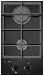 Газовая варочная панель LEX GVG 321 BL 30 см, 2 конфорки электроподжиг газконтроль, черный
