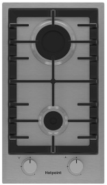 Газовая варочная панель Hotpoint HGMT 321 IX 28 см, 2 конфорки электроподжиг газконтроль, серебристый