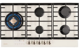 Газовая варочная панель Hiberg VM 9155 Y 87 см, 5 конфорок электроподжиг газконтроль, бежевый