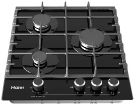 Газовая варочная панель Haier HHX-G53CNMB 45 см, 3 конфорки электроподжиг газконтроль, черный