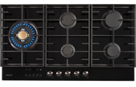 Газовая варочная панель Hiberg VM 9155 B 87 см, 5 конфорок электроподжиг газконтроль, черный