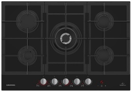Газовая варочная панель Grundig GIGL 7265250 T 75 см, 5 конфорок электроподжиг газконтроль, черный