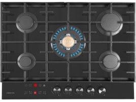 Газовая варочная панель Hiberg VM 7155 B 68 см, 5 конфорок электроподжиг газконтроль, черный