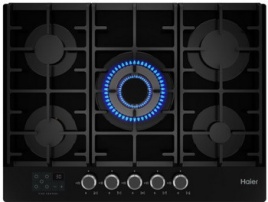Газовая варочная панель Haier HHX-G75CWSB 68 см, 5 конфорок электроподжиг газконтроль, черный