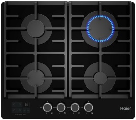 Газовая варочная панель Haier HHX-G64CNSB 58 см, 4 конфорки электроподжиг газконтроль, черный