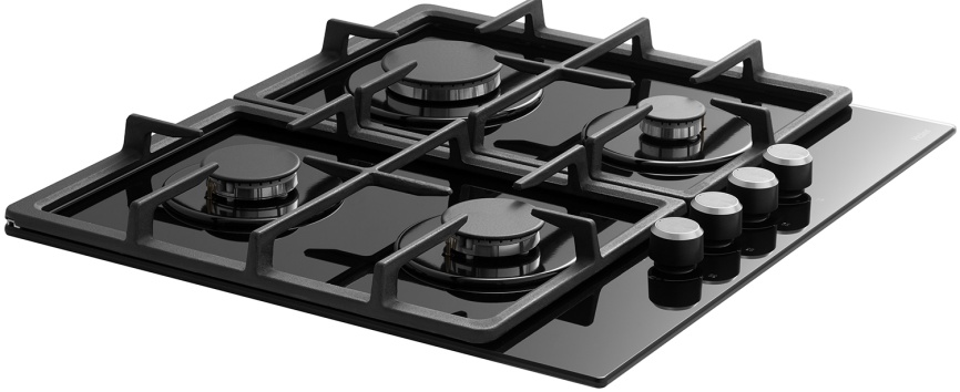Газовая варочная панель Haier HHX-G 64 CNB 58 см, 4 конфорки электроподжиг, черный фото 2