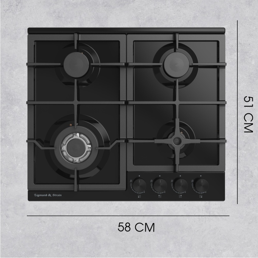 Газовая варочная панель Zigmund & Shtain G 14.6 B 58 см, 4 конфорки электроподжиг газконтроль, черный фото 10