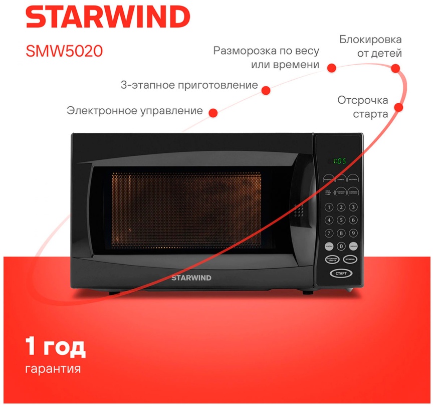 Микроволновая печь - СВЧ Starwind SMW5020, 20 л, 700 Вт, черный фото 13