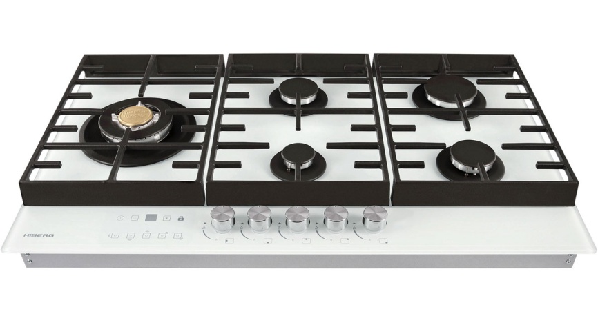 Газовая варочная панель Hiberg VM 9155 W 87 см, 5 конфорок, белый фото 3