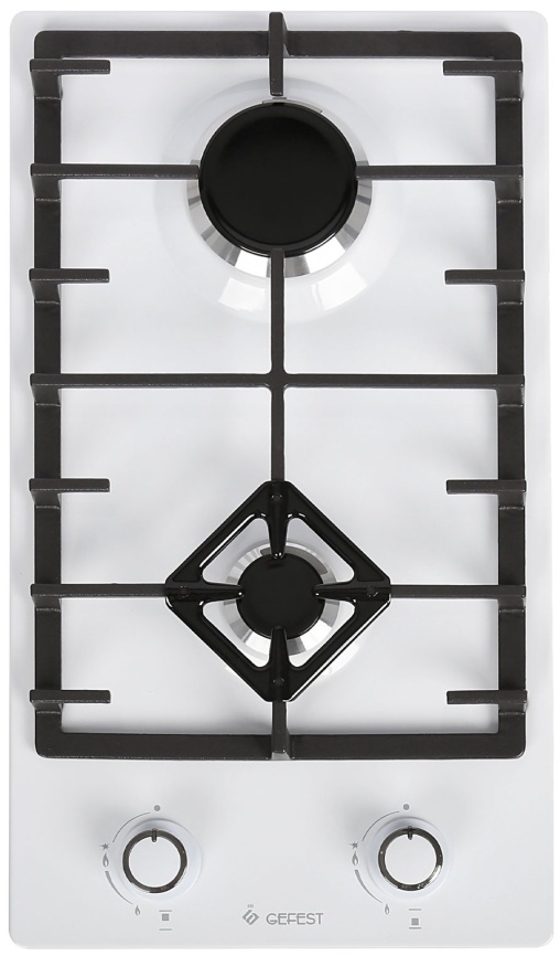 Газовая варочная панель Gefest ПВГ 1003 30 см, 2 конфорки эмаль электроподжиг газконтроль, белый фото 1