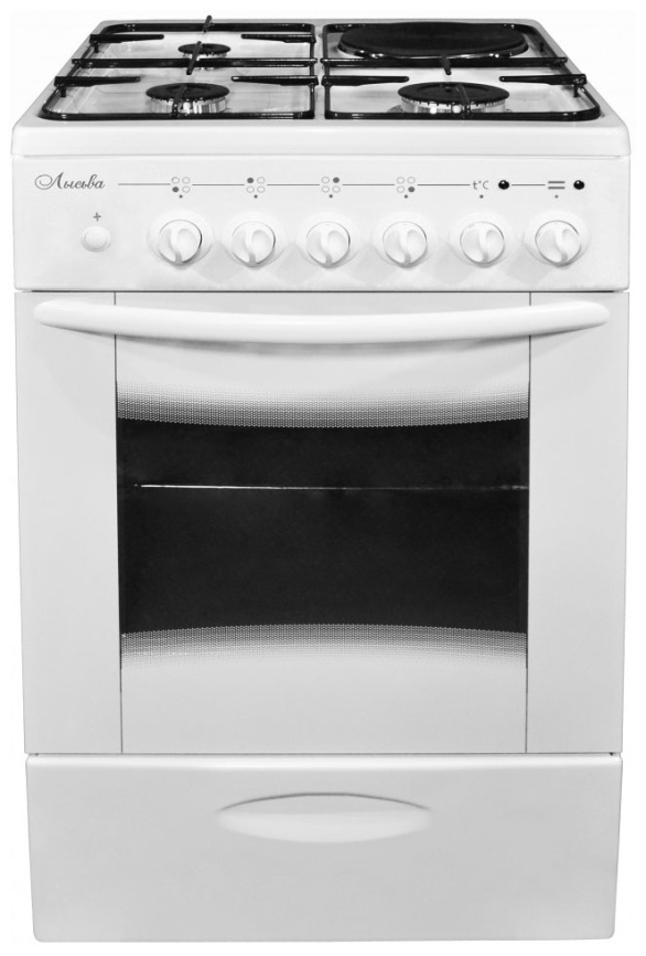 Комбинированная плита Лысьва ЭГ 1/3гк14 МС-2у 50 см, 57 л, 4 конфорки, белый фото 1