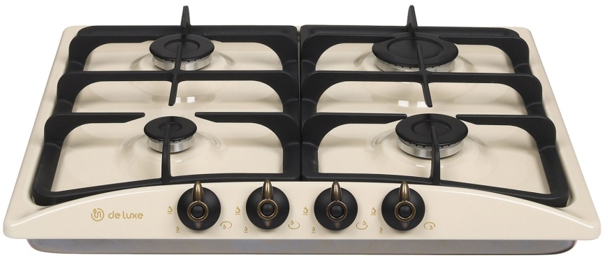 Газовая варочная панель De luxe 5840.00 гмв - 058ЧР 58 см, 4 конфорки электроподжиг газконтроль, топленое молоко фото 7