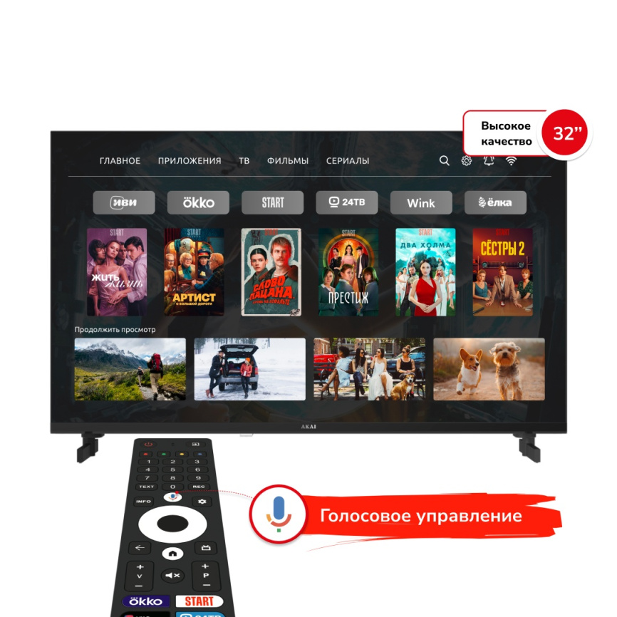 Телевизор Akai TA32BH500, 32 дюйма, HD, смарт ТВ, Android 13, черный фото 7