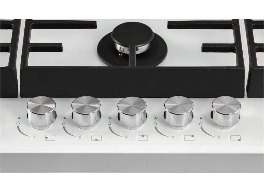 Газовая варочная панель Hiberg VM 9155 W 87 см, 5 конфорок, белый фото 6