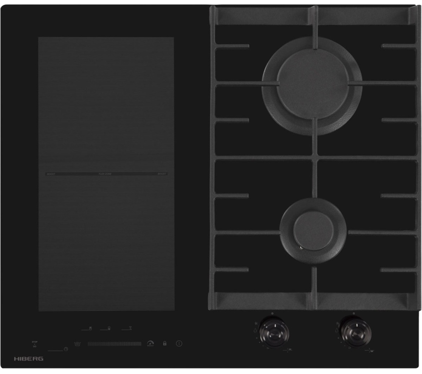Комбинированная варочная панель Hiberg i-VM 6021 B 58 см, 4 конфорки электроподжиг газконтроль, черный фото 2