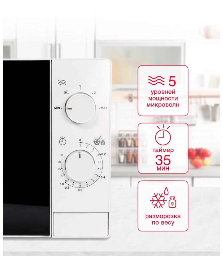 Микроволновая печь - СВЧ Oursson MM2013B/WH (белый) фото 6