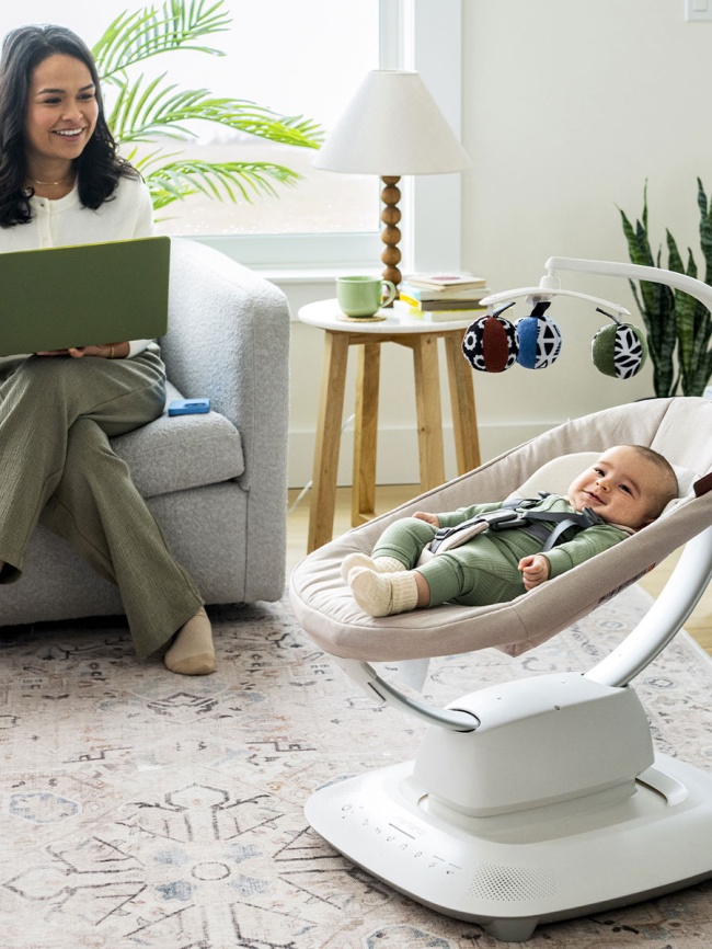 Шезлонг для новорожденных UPPAbaby (4moms) Mamaroo Charlie - Sand Melange (2001-MRO-EU-CHR) фото 14
