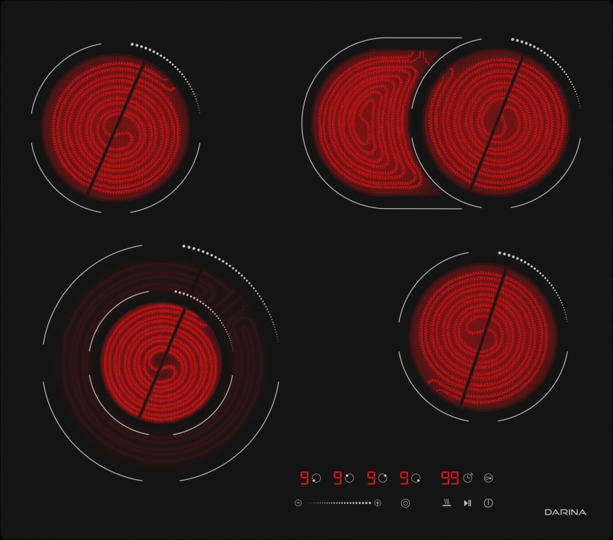 Электрическая варочная панель Darina 6P E328 B 59 см, 4 конфорки стеклокерамика, черный фото 4