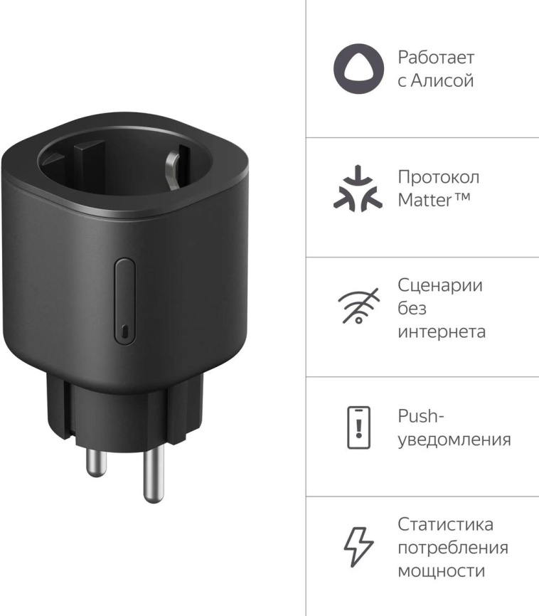 Умная розетка Яндекс Умная розетка Яндекс с голосовым помощником Алисой YNDX-00540BLK фото 2