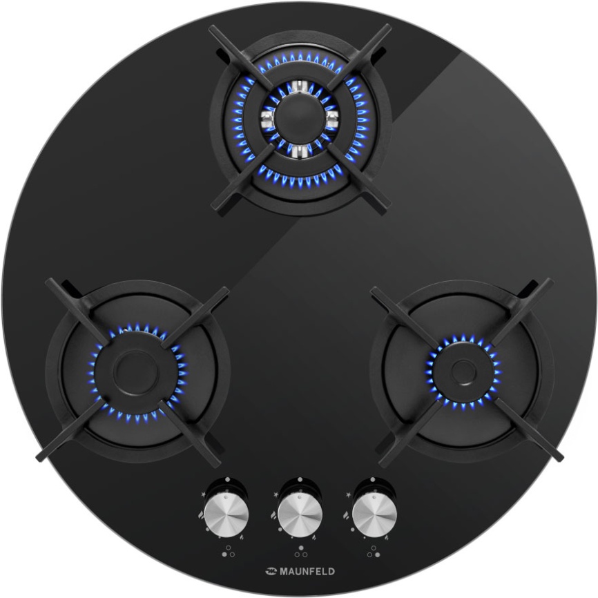 Газовая варочная панель Maunfeld EGHG.43.23CBG 52 см, 3 конфорки электроподжиг газконтроль, черный фото 2