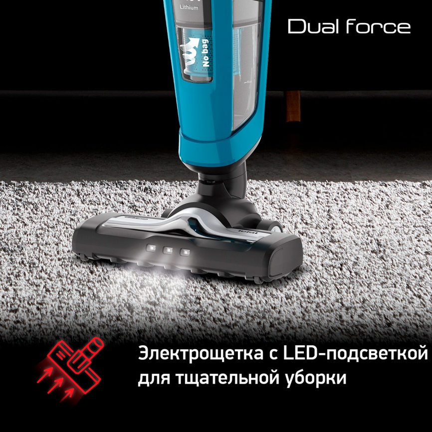 Пылесос вертикальный Tefal Cordless Handstick Dual Force 2 в 1 TY6751WO, голубой фото 6