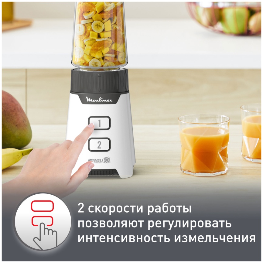 Блендер стационарный Moulinex Minimix Glass LM16L110, белый фото 7