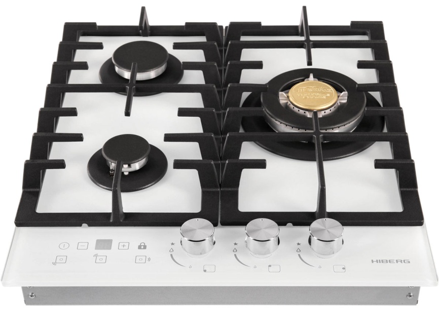 Газовая варочная панель Hiberg VM 4535 W 45 см, 3 конфорки электроподжиг газконтроль, белый фото 3
