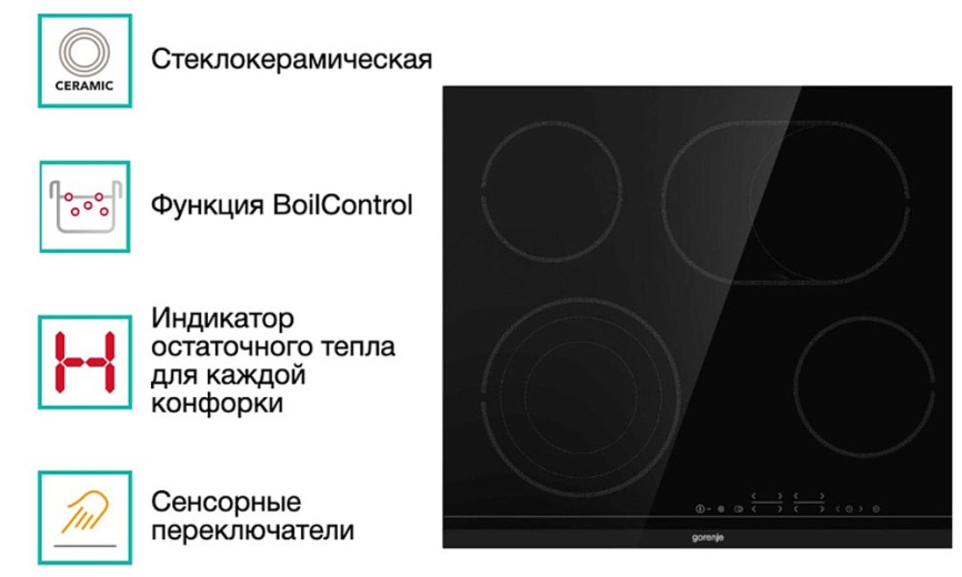 Электрическая варочная панель Gorenje ECT646BSCE 60 см, 4 конфорки стеклокерамика, черный фото 7