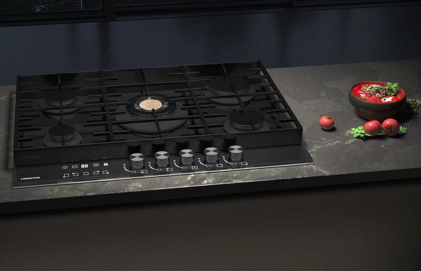 Газовая варочная панель Hiberg VM 7155 B 68 см, 5 конфорок электроподжиг газконтроль, черный фото 14