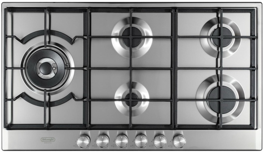 Газовая варочная панель De’Longhi NSL 590D X RUS 90 см, 5 конфорок электроподжиг газконтроль, серебристый фото 1