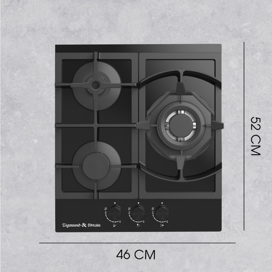 Газовая варочная панель Zigmund & Shtain M 26.4 B 46 см, 3 конфорки электроподжиг газконтроль, черный фото 11