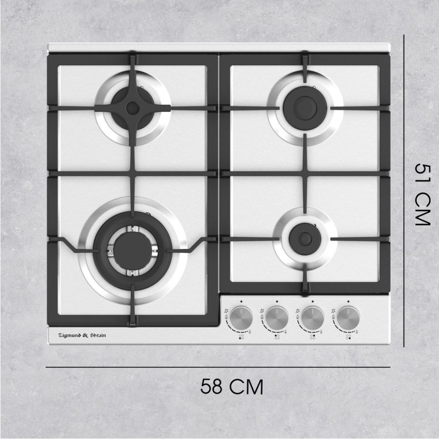 Газовая варочная панель Zigmund & Shtain G 14.6 S 58 см, 4 конфорки электроподжиг газконтроль, серебристый фото 11
