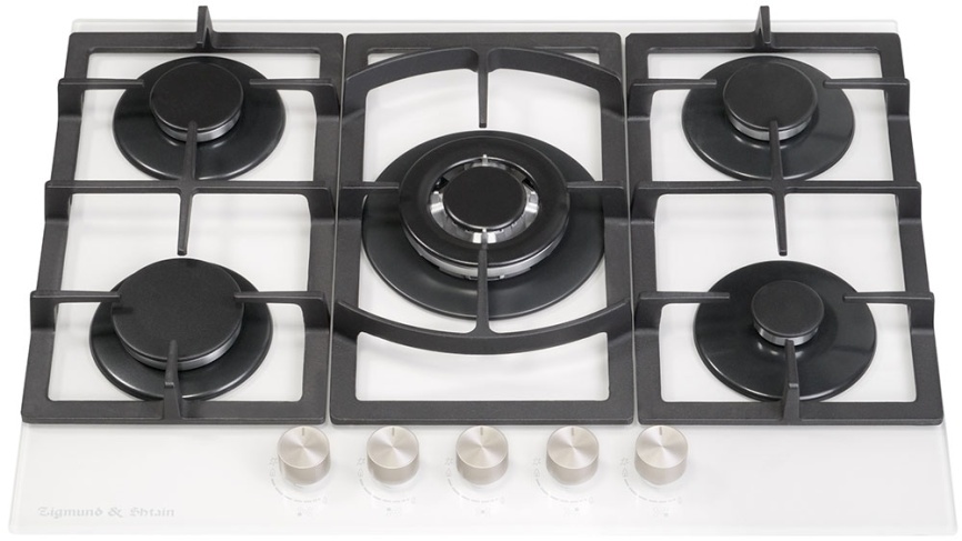 Газовая варочная панель Zigmund & Shtain M 26.7 W 69 см, 5 конфорок электроподжиг газконтроль, белый фото 2