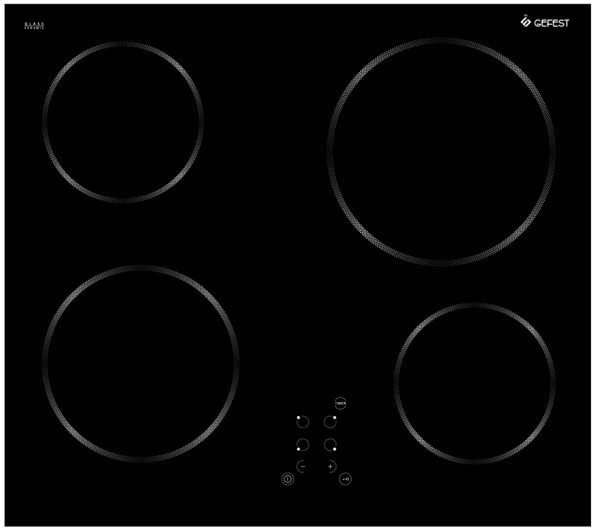 Электрическая варочная панель Gefest ПВЭ 4233 К11 59 см, 4 конфорки стеклокерамика, черный фото 1