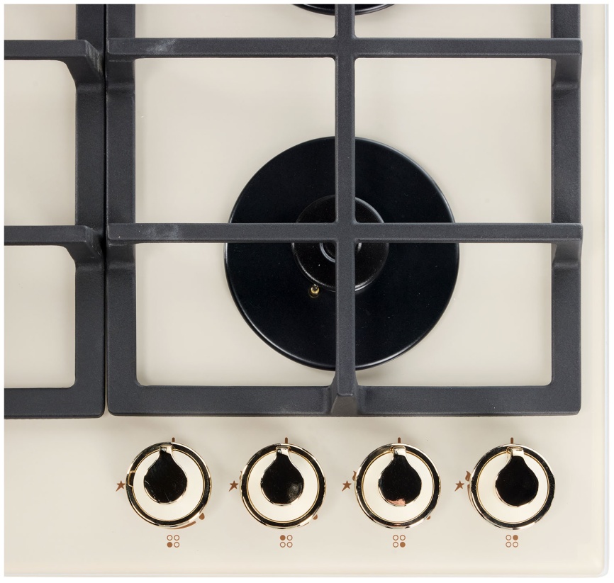 Газовая варочная панель De luxe GG4 750229F-TC-152 58 см, 4 конфорки электроподжиг газконтроль, бежевый фото 3