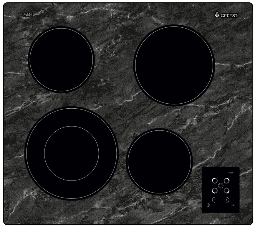 Электрическая варочная панель Gefest ЭС В СН 4231 К52 59 см, 4 конфорки стеклокерамика, черный фото 1