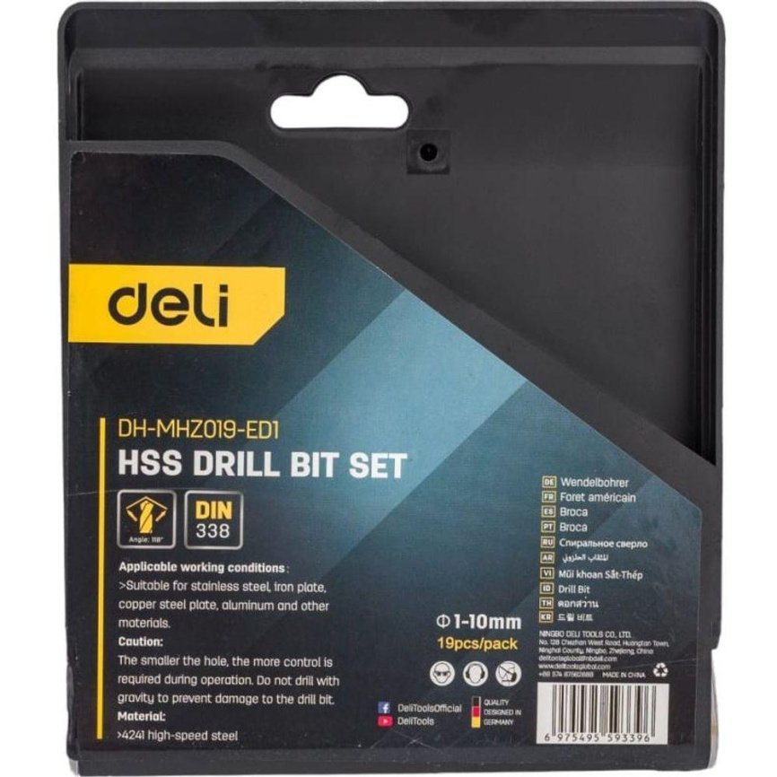 Набор сверл по металлу HSS (1-10мм, 19 шт) Deli -инструменты DH-MHZ019-ED1 фото 3
