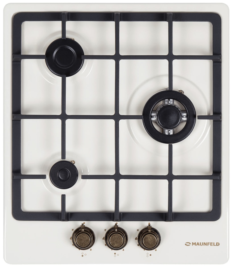 Газовая варочная панель Maunfeld EGHE.43.33 CBG.R/G 44 см, 3 конфорки электроподжиг газконтроль, белый фото 1