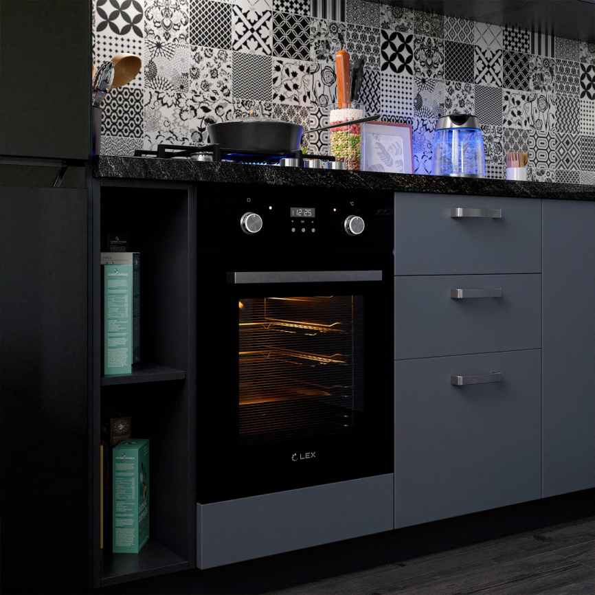 Электрический духовой шкаф LEX EDP 4571 BL 45 см, 55 л, гриль и конвекция, черный фото 4